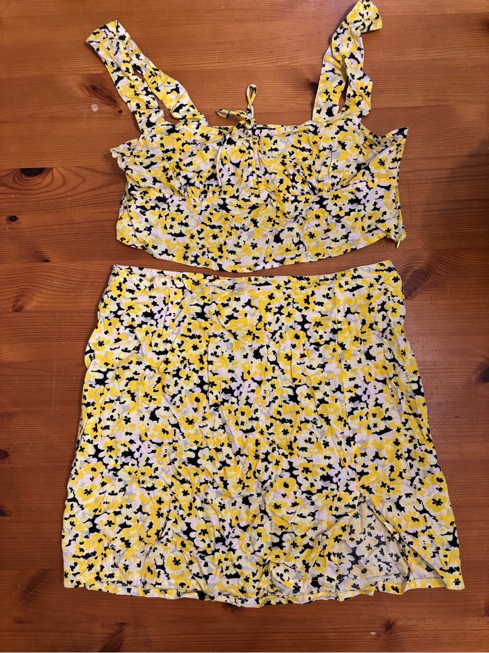 MOTEL ROCKS Yellow Floral Two-Piece Crop Top & Skirt Set